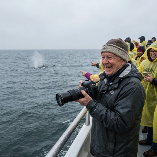 Guest with a camera on a grey day, unedited photo